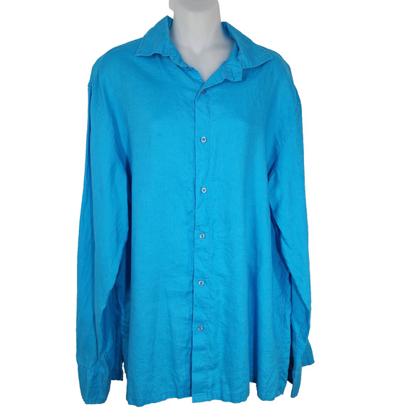 Island Importer Shirt Mens Large 100% Linen Coastal Resort Beach Button Long Slv - Picture 1 of 9